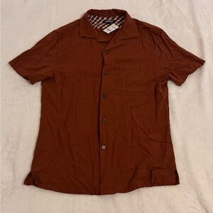 Express Size XS Button Front Short Sleeve Rayon Shirt. Rust Brown. NEW w/ tags!